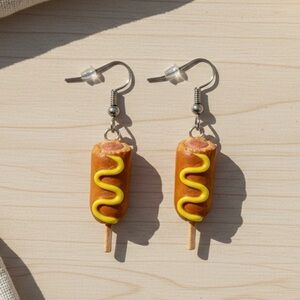 Mustard Corn Dog Dangle - Handmade Earrings - Hypoallergenic
